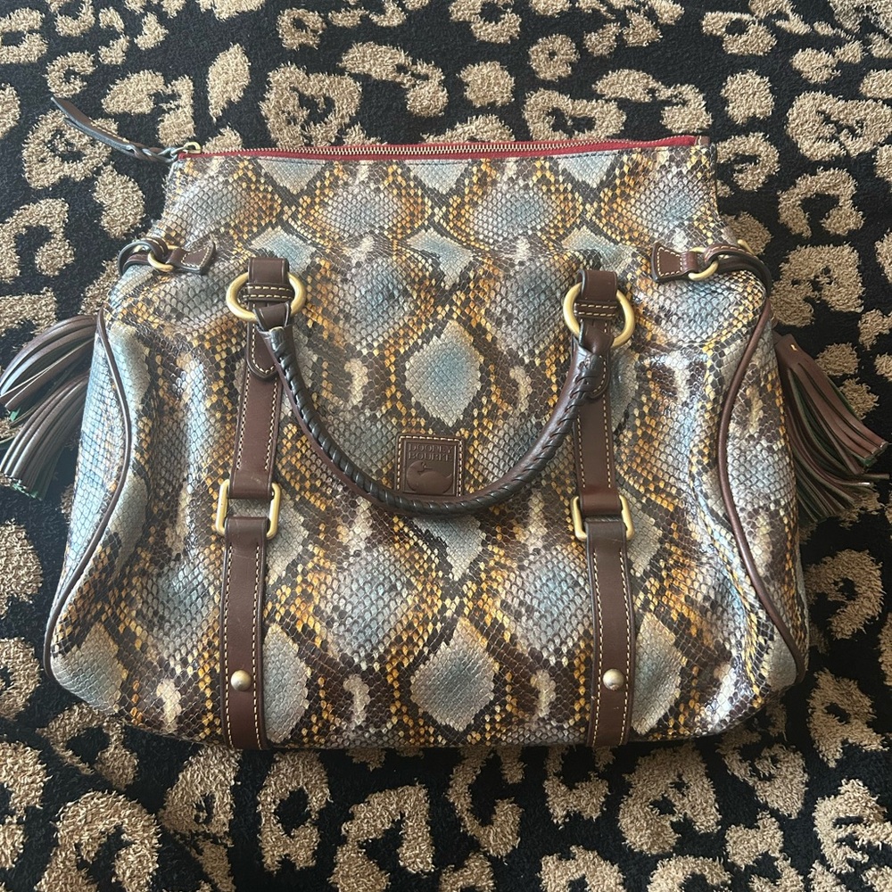 Dooney & Bourke Python-Print Brown Leather-Trim Satchel